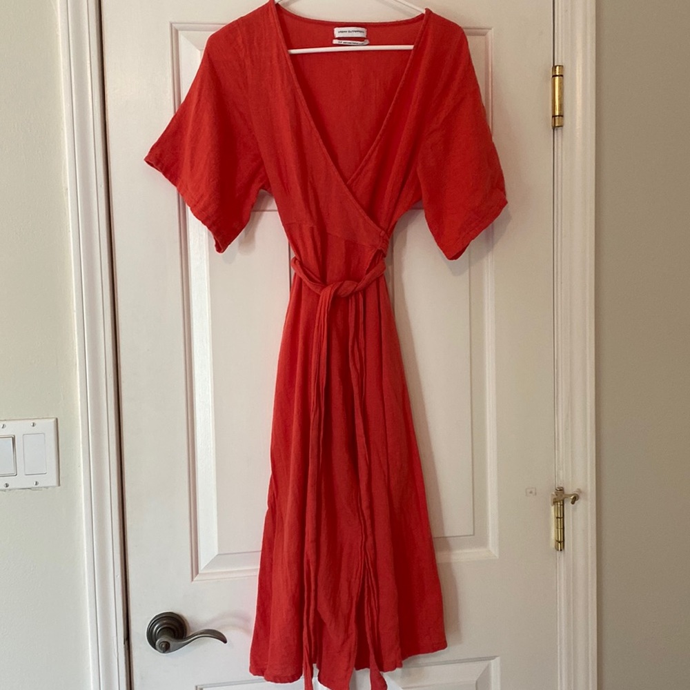 Coral cotton wrap dress
